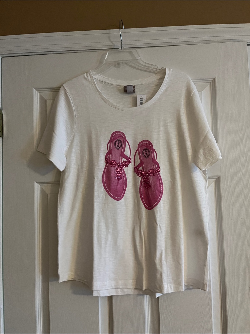 White Short Sleeve Tee with Pink Flip-Flop Graphic